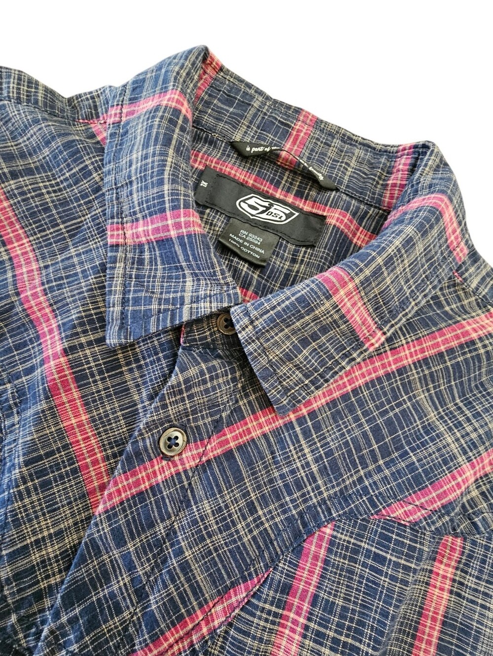 55DSL Diesel Men's Button Down Short Sleeve Shirt Size XL Blue & Red